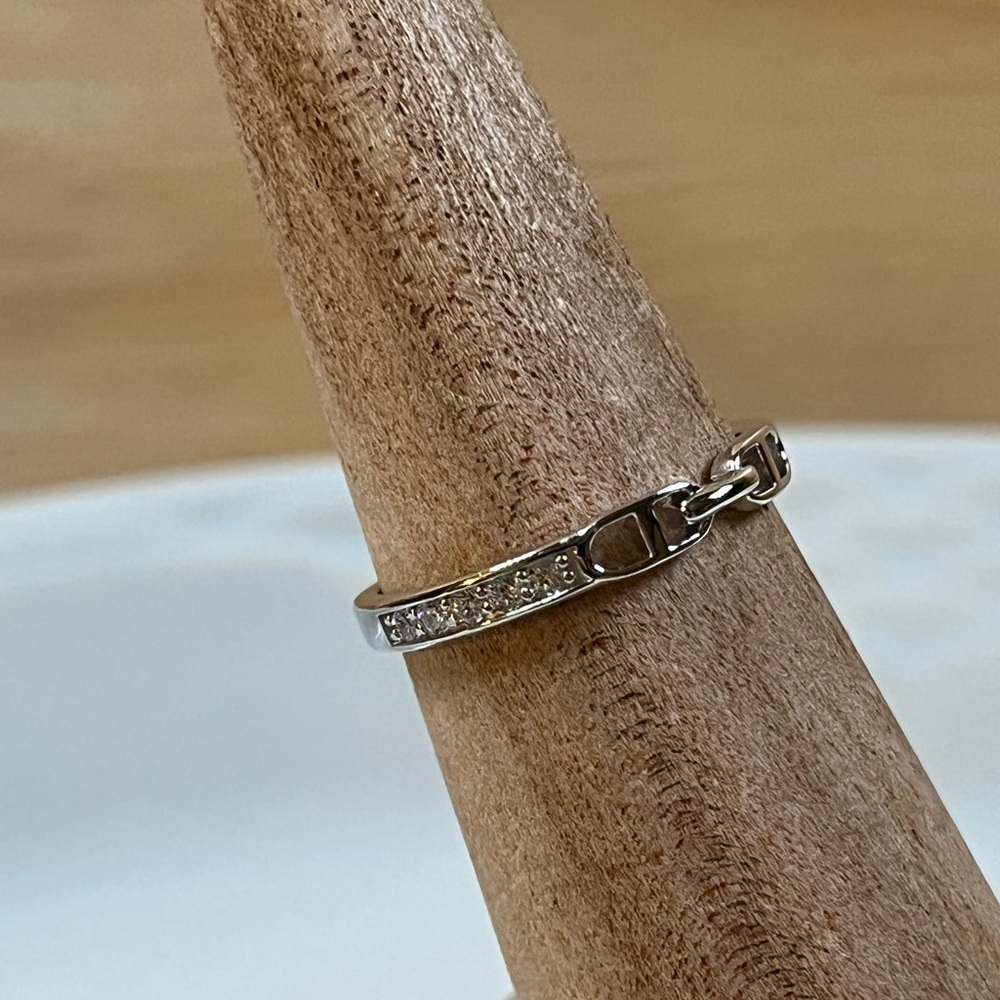Rhodium Plated Solid 925 Sterling Silver Chain Link Cubic Zirconia Ring Size 5.5 - Picture 4 of 7